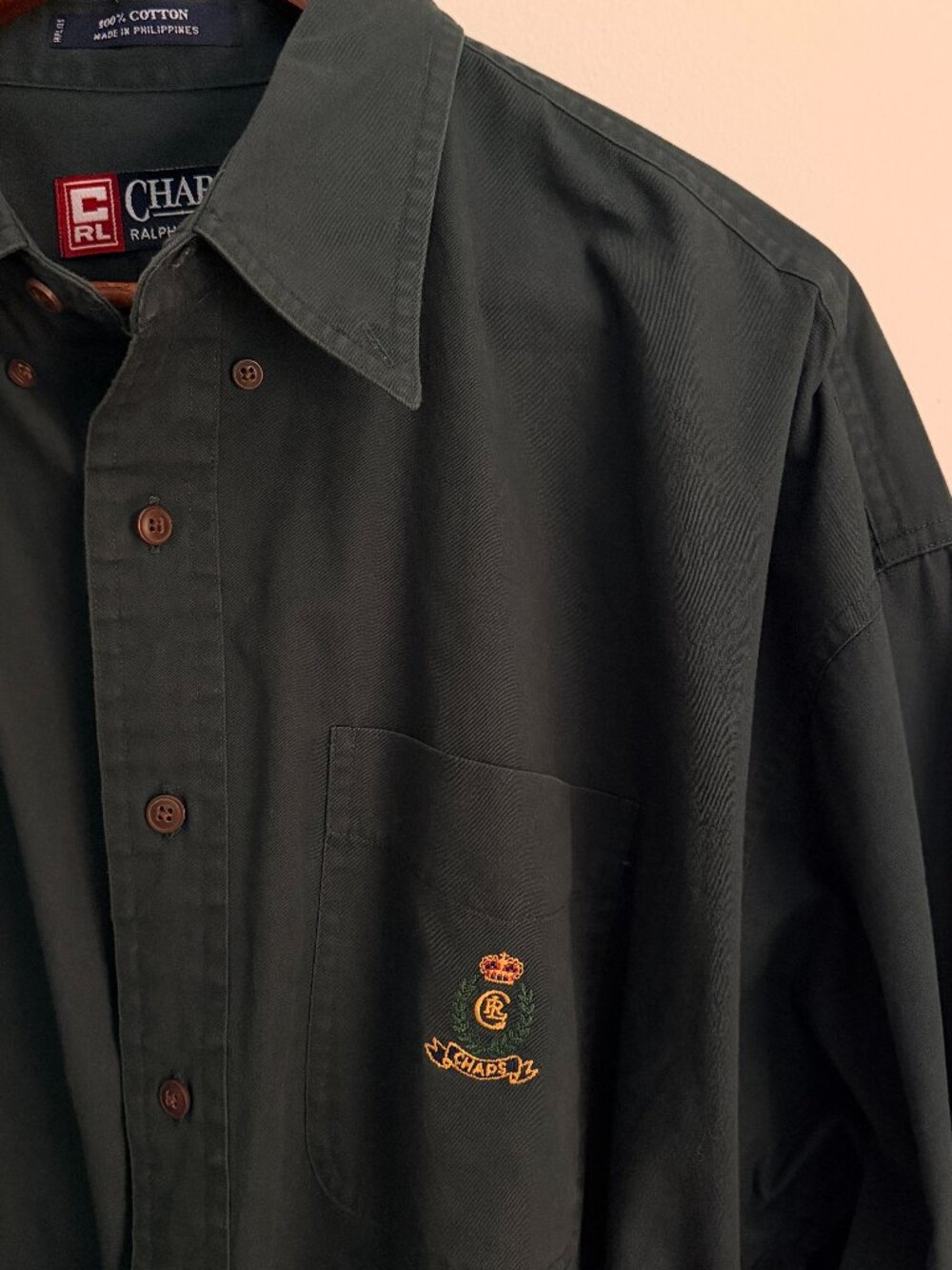 Vintage Chaps Ralph Lauren Dark Green Cotton Button Down, Size XL